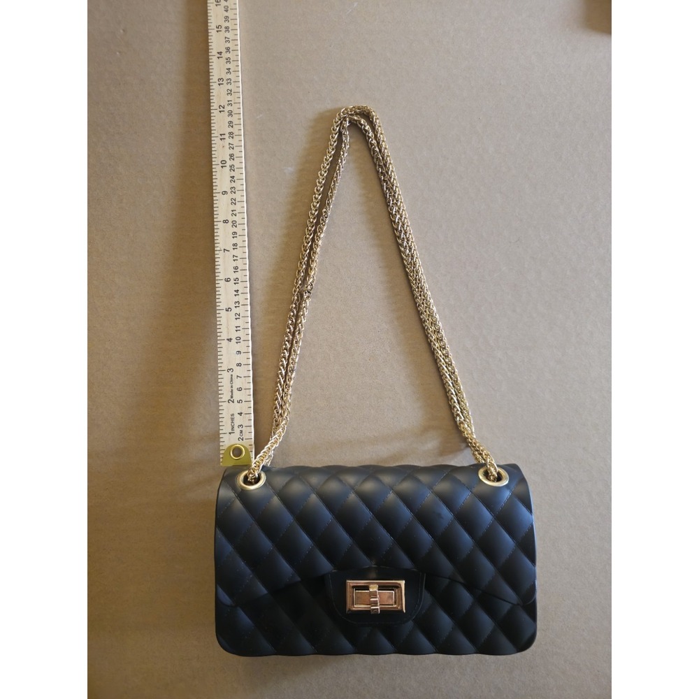 Women's Small Black Quilted Crossbody Or Shoulder Bag Gold Chain Strap Turn Lock - Picture 4 of 12